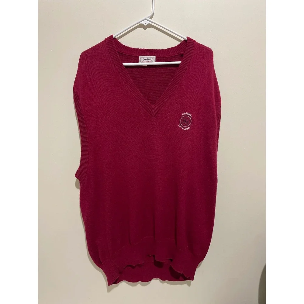 Titleist Corbin Mens XL Burgundy Red Cotton V-Neck Golf Sweater Vest Kingsmill